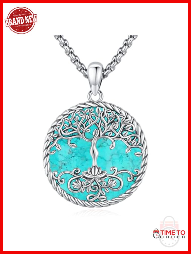 Sterling Silver Tree Of Life Pendant Necklace With Moonstone Turquoise